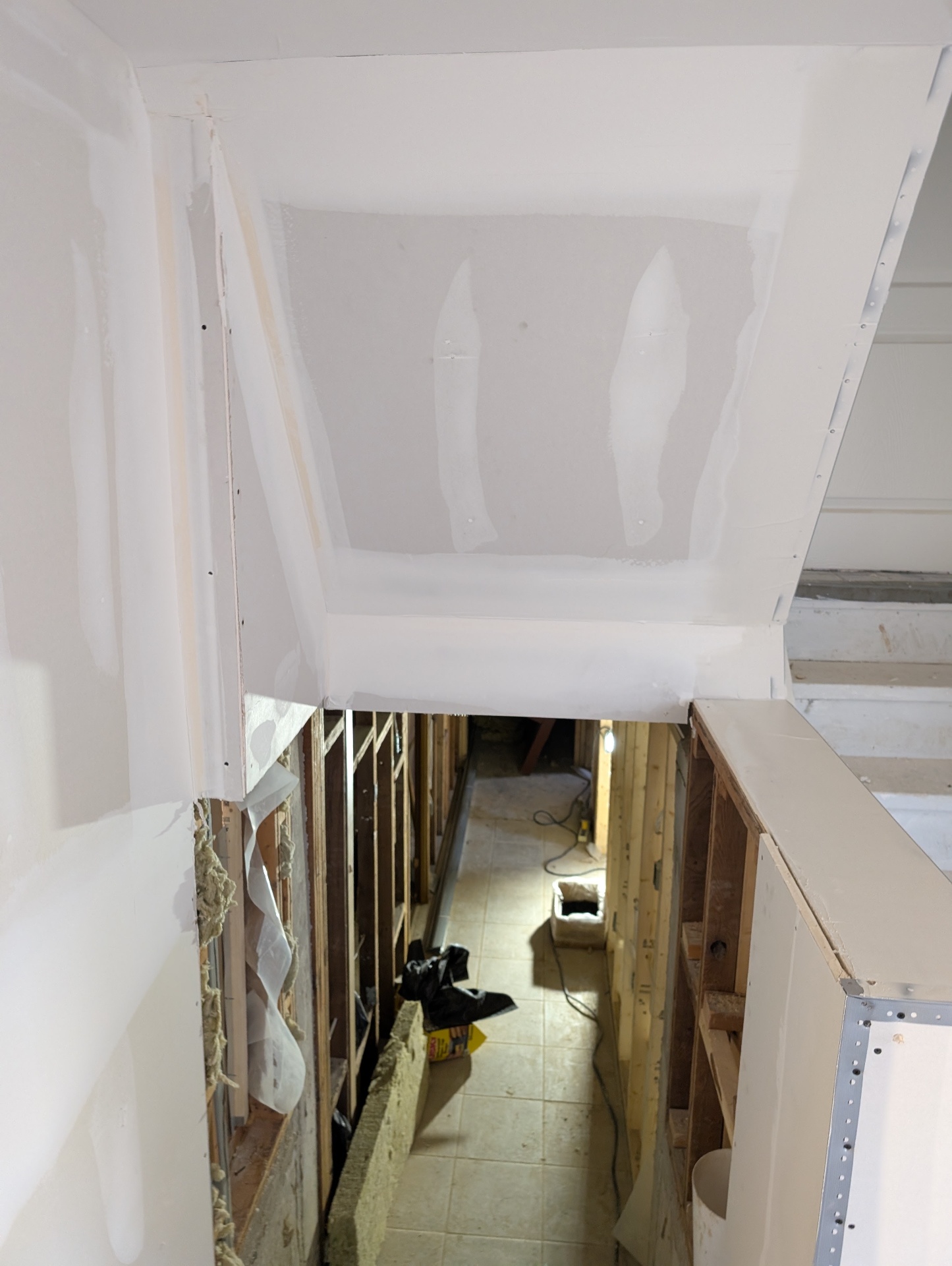 Bulkhead framing exposed after drywall removal