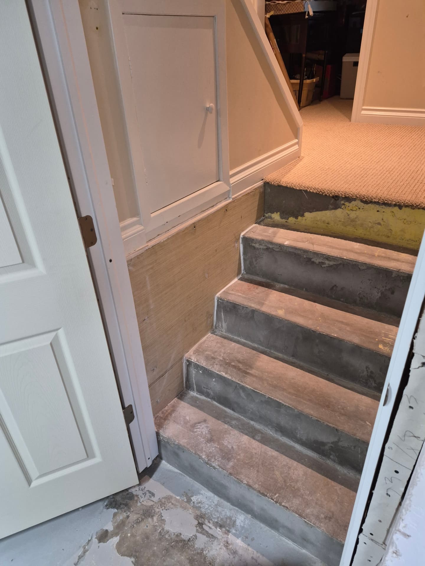 Stair treads and plywood wall prep