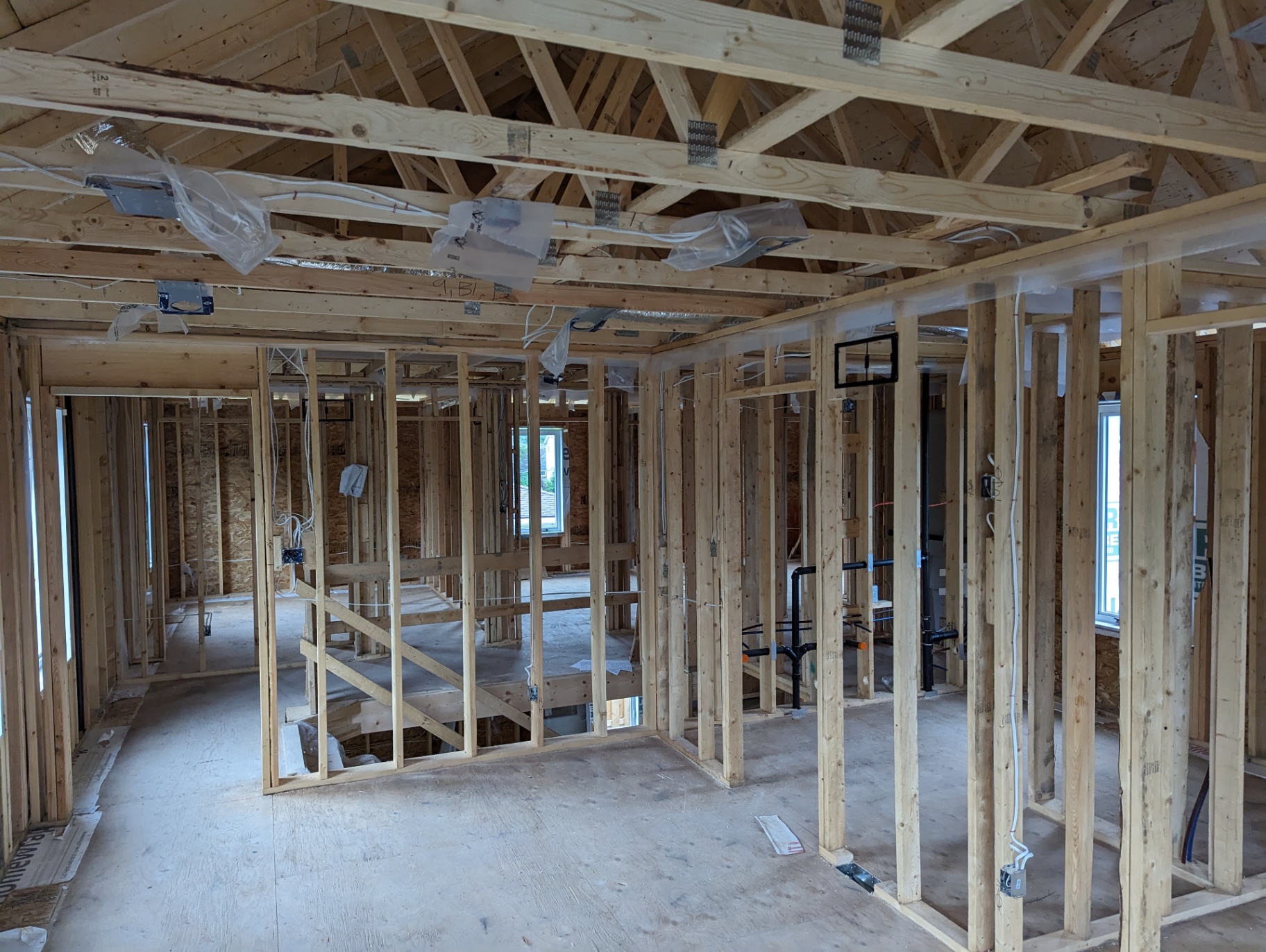 Upper-floor framing with truss ceiling