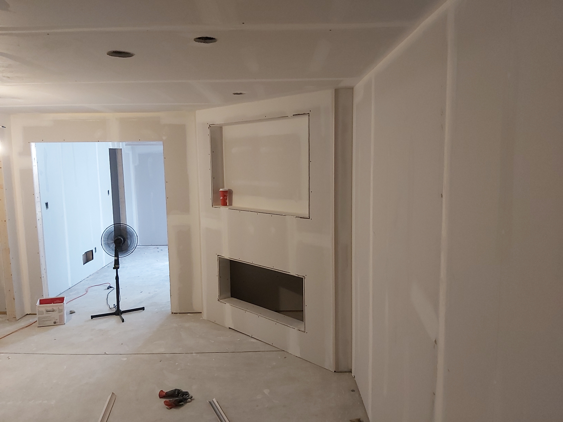 Built-in fireplace & TV niches — finished