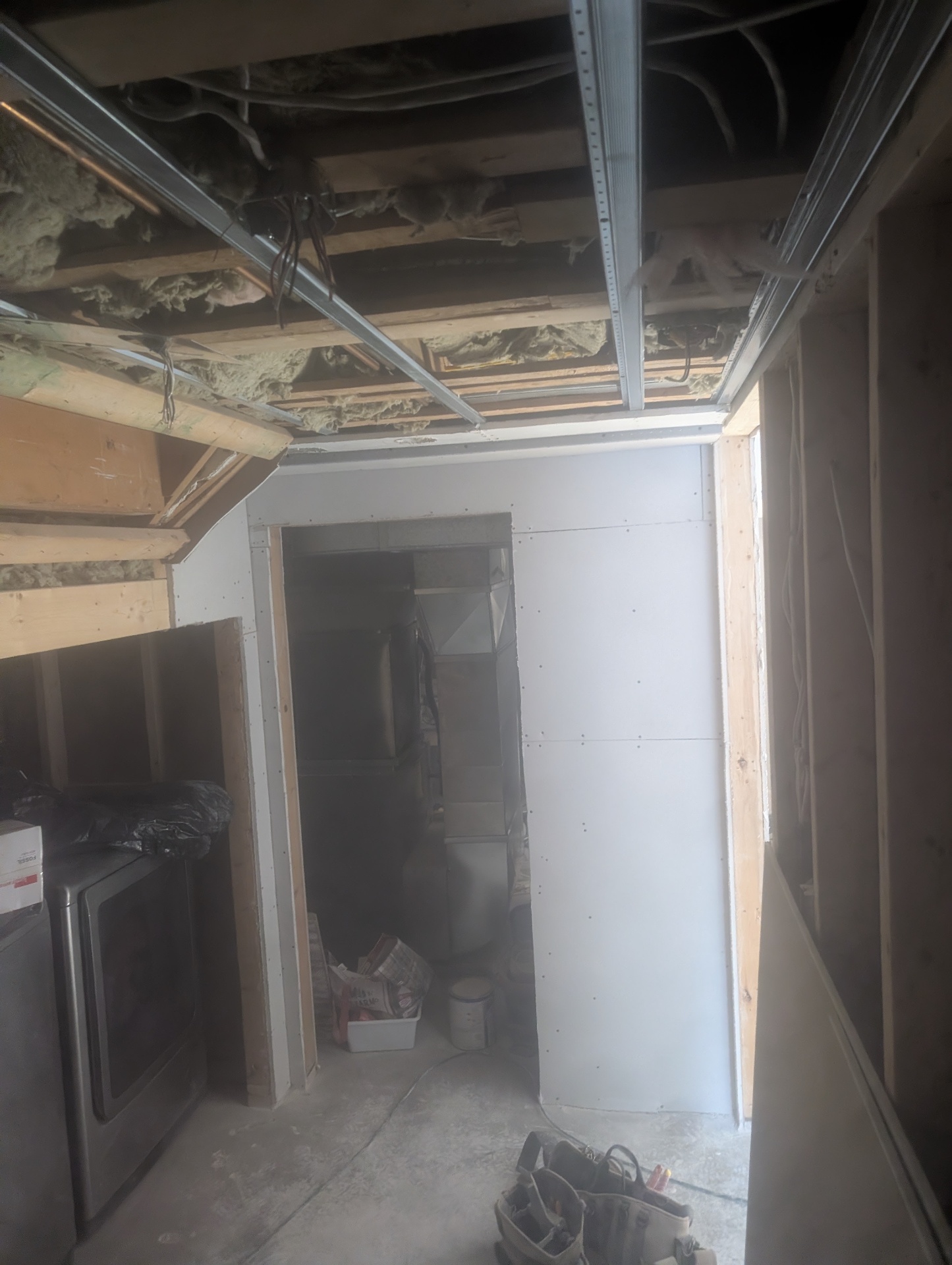 Mechanical room drywall around ductwork